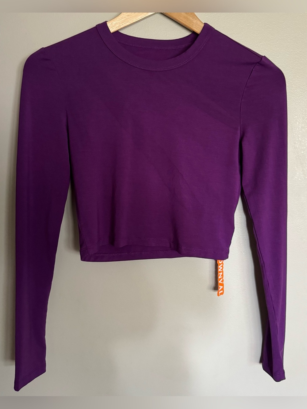 NWT DWNVAL Purple Long Sleeve Crop Top Size Small Stretch Crew Neck
